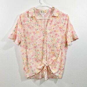 Lauren Conrad Short Sleeve Floral Button-Up Blouse Medium